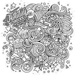 Cartoon hand-drawn doodles holidays illustration