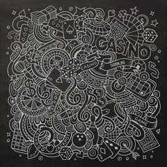 Fototapeta premium Cartoon hand-drawn doodles casino, gambling illustration