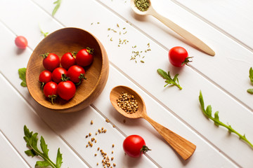 Italian food cooking ingredients. tomatoes, Top view