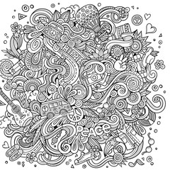 Cartoon hand-drawn doodles hippie illustration