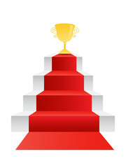  trophy on top staircase with red carpet,concept reward