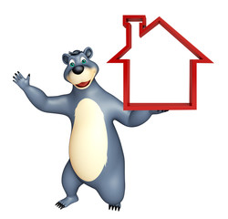 Bear cartoon  character with home sign