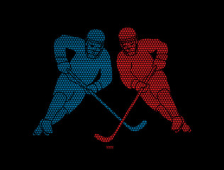Hockey player action designed using geometric pattern graphic vector
