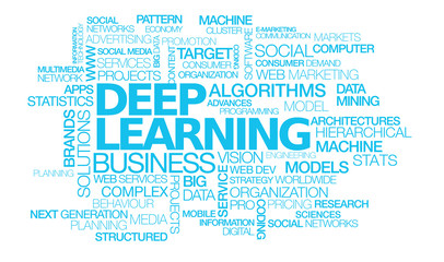 Fototapeta premium Deep learning data mining blue words text tag cloud deep structured learning hierarchical learning deep machine learning