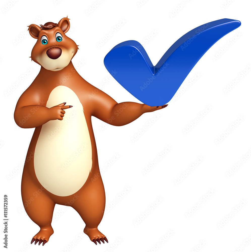 Wall mural cute Bear cartoon character with right sign