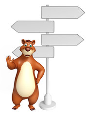fun Bear cartoon character with sign