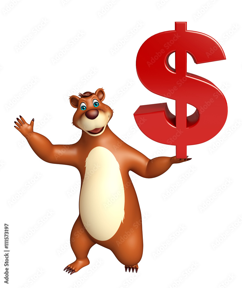 Sticker cute Bear cartoon character with doller sign