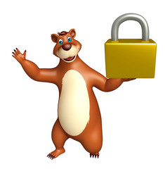 cute Bear cartoon character with lock
