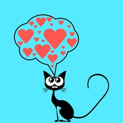 Black cat with a red heart