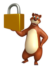 cute Bear cartoon character with lock