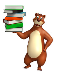 cute Bear cartoon character with book stack