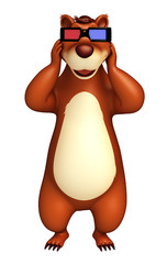 Bear cartoon character with 3D glasses