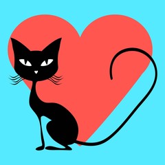 Black cat with a red heart
