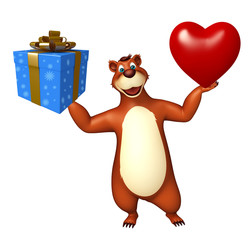 cute Bear cartoon character with gift box and heart