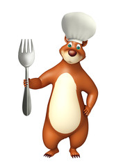 Bear cartoon character  with dinner plate and chef hat