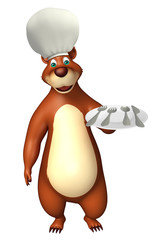 Bear cartoon character  with dinner plate and chef hat