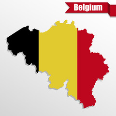 Fototapeta premium Belgium map with Belgium flag inside and ribbon