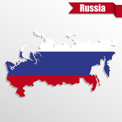 Russia map with flag inside and ribbon