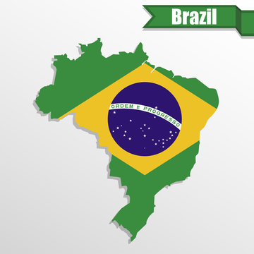 Brazil map with Brazil flag inside and ribbon