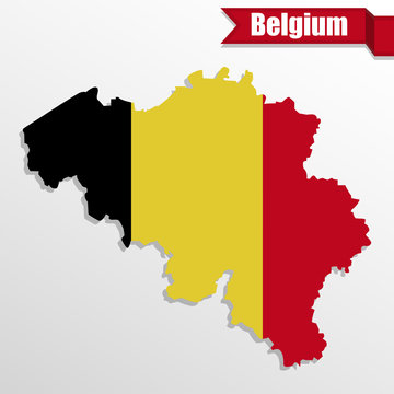 Belgium map with Belgium flag inside and ribbon