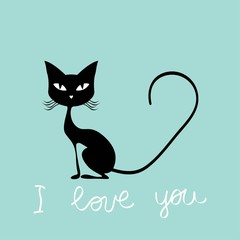 Valentines day card cat and bird vector illustration