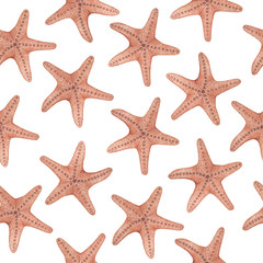 Watercolor seamless pattern with starfish