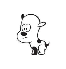 Obraz na płótnie Canvas Vector cartoon image of a funny little dog black-white colors standing tensely on a white background. Made in monochrome style. Positive character. Vector illustration.
