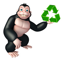 cute Gorilla cartoon character with recycle sign