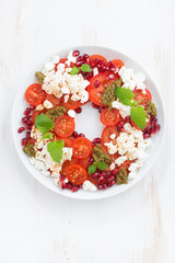 salad with cottage cheese, tomatoes, mint pesto and pomegranate