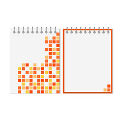 Spiral notebook with orange geometric pattern on cover