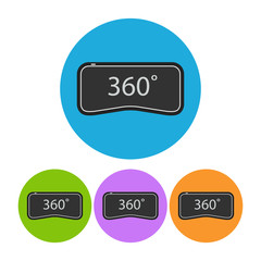 360 degrees virtual reality. Set of colorful round flat icons
