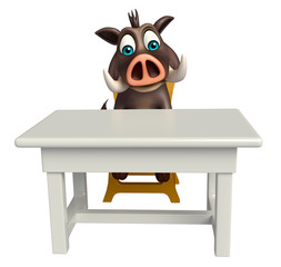 fun Boar cartoon character  with table and chair
