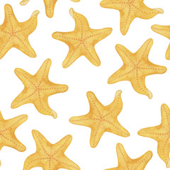 Fototapeta na wymiar Watercolor seamless pattern with starfish
