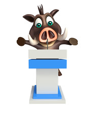 Boar cartoon character with speech table