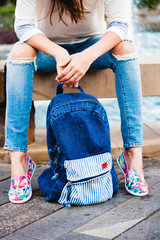 Fototapeta blue jeans backpack obraz