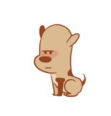 Vector cartoon image of a funny little dog light brown color sitting serious on a white background. Color image with a brown tracings. Puppy. Positive character. Vector illustration.