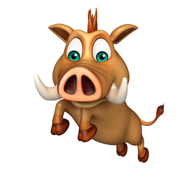 cute Boar cartoon character  with jumping