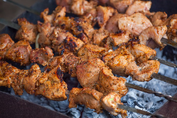 BBQ cooked on the grill. close-up.