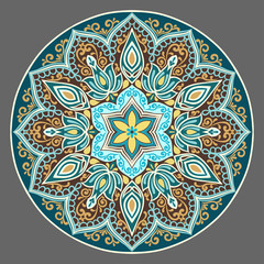 Fototapety  Mandala kwiatowa w turkusowych kolorach. Zabytkowe elementy dekoracyjne. Orientalny wzór. motywy islamu, arabskie, pakistańskie, chińskie, osmańskie, indyjskie, tureckie