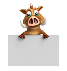 fun  Boar cartoon character with white board