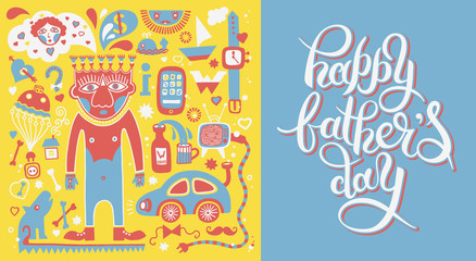 happy fathers day greeting card with hand lettering inscription 