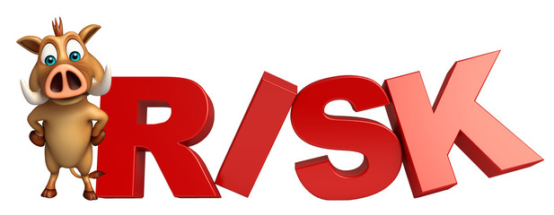 fun Boar cartoon character with risk sign