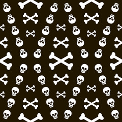 Seamless black and white pattern of skulls with crossbones