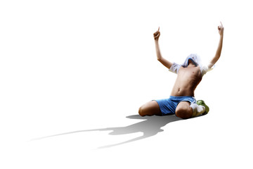 Fototapeta na wymiar Boy with soccer ball, Footballer on the white background. isolated