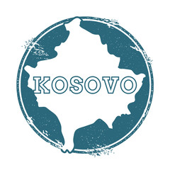 Grunge rubber stamp with name and map of Kosovo, vector illustration. Can be used as insignia, logotype, label, sticker or badge of the country.