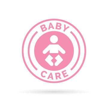 Baby day care badge sign with pink infant baby icon silhouette. Vector illustration.