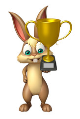 Fototapeta na wymiar cute Bunny cartoon character with winning cup