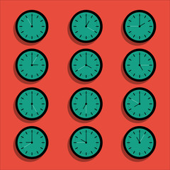 Flat design clock icons. Vector illustration.