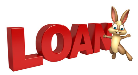 fun Bunny cartoon character with loan sign