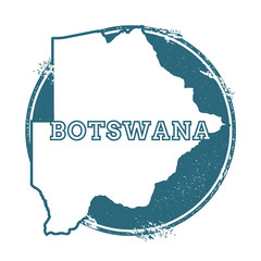 Grunge rubber stamp with name and map of Botswana, vector illustration. Can be used as insignia, logotype, label, sticker or badge of the country.